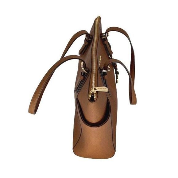 Michael Kors Womens Jet Set Zip Saffiano Leather Tote Shoulder Bag Brown Medium - Picture 3 of 12